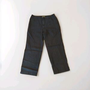 Eddie Bauer Pants Womens 12 Tall Black Linen Straight Pockets Casual